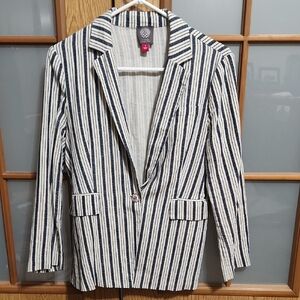 Vince Camuto Striped Linen Blend Blazer in Navy And White Size 8